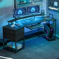 HOMCOM 79 inch Gaming Desk with RGB Lights, Computer Table with Power Outlets & USB Ports, Keyboard Tray and 2 Drawers, Black