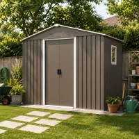 8 x 4 ft Outdoor Metal Storage Shed with Pad-lockable Sliding Doors, Storage Hut with Galvanized Steel Panels, 93'' L x 51.5'' W x 75'' H, Gray(m-1)