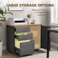 HOMCOM Filing Cabinet with File Drawer File Cabinet with Adjustable Shelf and 3 Drawers Black(m-5)