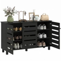 HOMCOM Shoe Cabinet with 3 Slatted Doors, 3-tier Shelving Rack Cabinet with Adjustable Shelves for 15 Pairs of Shoes, Black(m-13)