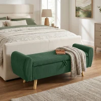 HOMCOM Storage Ottoman, 59" Corduroy End of Bed Storage Bench for King Size Bed with Wooden Legs and Rolled Arms, Dark Green(m-1)