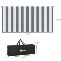 Outsunny Reversible Outdoor Rug, 9' x 18' Waterproof Plastic Straw Floor Mat, Portable RV Camping Carpet, Large Floor Mat for Backyard, Deck, Picnic, Beach, Gray & White Striped(m-3)