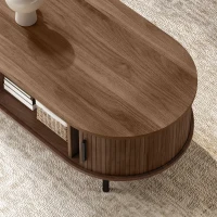 HOMCOM Coffee Table with Sliding Tambour Doors and Storage Center Table with Metal Legs, 39", Brown(m-9)