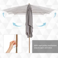 Outsunny 7' x 10' Wooden Patio Umbrella, Rectangle Garden Parasol, Outdoor Sunshade Canopy with Bamboo Ribs for Garden, Grey(m-5)