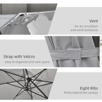 Outsunny 9ft Cantilever Patio Umbrella, Square Overhanging Umbrella with Cross Base, Crank Handle, Tilt Light Grey(m-6)