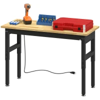 HOMCOM 48" Adjustable Workbench, Heavy Duty Work Table with Rubber Wood Top, Power Outlets, Pegboard, 2000 LBS Capacity(m-2)