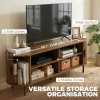 HOMCOM TV Stand for TVs up to 60", Modern Entertainment Center with Curved Sliding Doors, Walnut Brown(m-5)