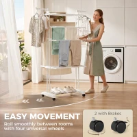 HOMCOM 5-Tier Clothes Drying Rack, Foldable Laundry Drying Rack with Wheels, Side Wings, White(m-5)
