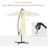 Outsunny 10' Deluxe Patio Umbrella, Outdoor Market Parasol, Banana Hanging Offset Sunshade with Crank, Cross Base, Beige(m-4)