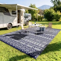 Outsunny 9' x 18' Outdoor RV Rug, Reversible Patio Floor Mat with Carry Bag, Geometric Wall, Blue and White(m-8)