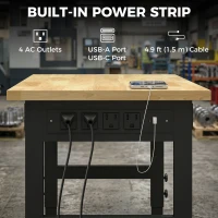 HOMCOM 60" Adjustable Workbench, Heavy Duty Work Table with Rubber Wood Top, Power Outlets, Pegboard, 2000 LBS Capacity(m-5)