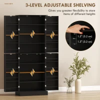 HOMCOM 65" Kitchen Cabinet, Kitchen Pantry Cabinet with 4 Doors and 16 Door Shelves for Dining Room, Black(m-6)