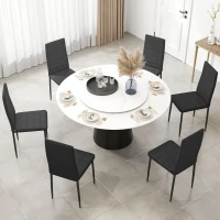 HOMCOM High Back Dining Chairs, Modern Upholstered Linen Fabric Accent Chairs with Metal Legs for Kitchen, Set of 6, Black(m-7)