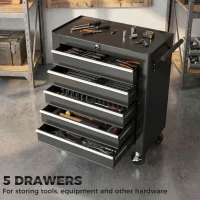 HOMCOM Rolling Tool Chest, 5-Drawer Lockable Tool Cabinet with 4 Wheels, Handle, Toolbox Storage Organizer for Garage, Workshop, Repair Shop, Black(m-4)