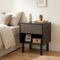 HOMCOM Modern Bedside Table with Drawer and Open Shelf, Sofa Side Table for Bedroom Living Room, Black(m-1)