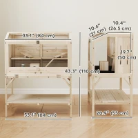 PawHut Wooden Hamster Cage with Openable Top, Water Bottle, Transparent Panels for Syrian, Dwarf Hamsters and Gerbils, Natural(m-3)