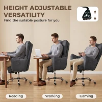 HOMCOM Office Chair with Foot Rest, Ergonomic Reclining Computer Gaming Chair w/ Snow Flannel Fabric, Thick Cushion, Dark Grey(m-7)