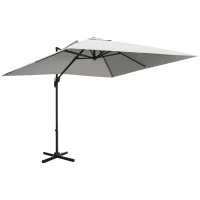 Outsunny 9ft Cantilever Patio Umbrella, Square Overhanging Umbrella with Cross Base, Crank Handle, Tilt Light Grey(m-9)