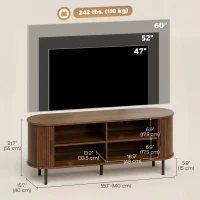 HOMCOM TV Stand for TVs up to 60", Modern Entertainment Center with Curved Sliding Doors, Walnut Brown(m-3)