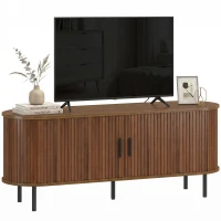 HOMCOM TV Stand for TVs up to 60", Modern Entertainment Center with Curved Sliding Doors, Walnut Brown(m-13)