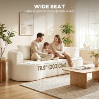 HOMCOM 3 Seater Sofa, 102" Chenille Boneless Couch with Wide Seat, Spring Cushions, High-Density Foam, 3 Pillows, Cream White(m-5)