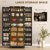 HOMCOM 166 cm Kitchen Pantry Cabinet Adjustable Shelves Tall Storage Cabinet Door Shelves 8 Shelves Brown Black(m-4)