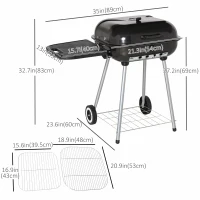 Outsunny Charcoal BBQ Grill with Warming Rack & Storage Side Table, Portable Barbecue Smoker, 89 x 60 x 83 cm, Black(m-3)