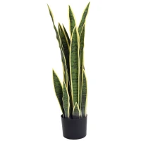 Outsunny 30" Artificial Snake Plant with 21 Leaves in Pot, Decorative Fake Plant for Home, Office, and Living Room, Green(m-2)