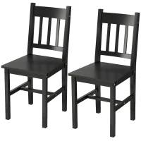 HOMCOM Dining Chairs Set of 2, Kitchen Chair with Slat Back, Pine Wood Structure for Living Room and Dining Room, Black(m-2)