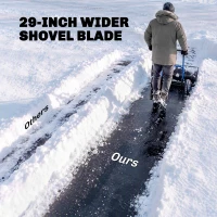 Outsunny Snow Shovel with Wheels, 29" x 16.5" Metal Snow Pusher with Adjustable Handle, 5-Angle Blade for Driveway, Blue(m-4)