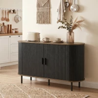 HOMCOM Fluted Sideboard Buffet Cabinet, 55" Mid Century Coffee Bar Cabinet with Sliding Doors and Adjustable Shelves, Black(m-8)