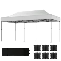 Outsunny 10 x 20 ft Pop Up Canopy Tent, Heavy Duty UPF50+ Outdoor Portable Instant Canopy Shelter with Wheeled Bag, White(m-15)