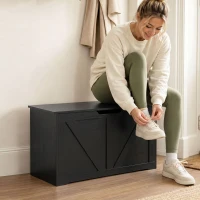 HOMCOM 31.5 Inches Storage Chest, Storage Trunk with Safety Hinge for Living Room, Black Wood Grain(m-8)