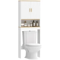 HOMCOM Over the Toilet Storage Shelf Adjustable Shelf Over the Toilet Storage Cabinet for Bathroom White and Oak(m-9)