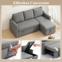 HOMCOM 83" Sofa Bed, Pull Out Sleeper L Shaped Sectional Couch with Reversible Storage Chaise, Wide and Deep Seat, Light Grey(m-4)