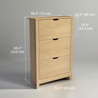 HOMCOM Shoe Storage Cabinet with 3 Flip Drawers and Adjustable Shelves for 12-18 Pairs of Shoes, Natural Wood(m-3)