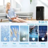 HOMCOM 10,000 BTU Moible Air Conditioner 440 Sq. Ft., Dehumidifier Fan Auto Sleep with 24H Timer On/Off, Window Kit, Black(m-5)