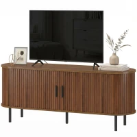 HOMCOM TV Stand for TVs up to 60", Modern Entertainment Center with Curved Sliding Doors, Walnut Brown(m-2)