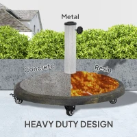 Outsunny Round Patio Umbrella Base with Wheels, 44 lbs Resin Umbrella Stand Base, 1.3"/1.5"/1.9" Umbrella Poles Bronze(m-5)