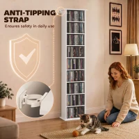 HOMCOM 9-Tier DVD Shelf with 7 Adjustable Shelves, Slim CD Shelf, Holds 252 CDs, 147 DVDs or 189 Blu-rays, White(m-6)