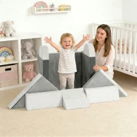 Qaba 12 PCS Modular Kids Play Couch, Child Sectional Sofa for Toddlers, Convertible Foam and Floor Cushion, Grey(m-8)