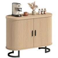 HOMCOM Sideboard Buffet Cabinet with Curved Tambour Doors, Thick Tabletop and Arc Metal Legs Natural Wood(m-13)