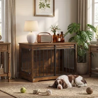PawHut 100 cm Dog Crate Furniture with Sliding Barn Door for Large Breeds, Rustic Brown(m-8)