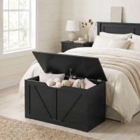 HOMCOM 31.5 Inches Storage Chest, Storage Trunk with Safety Hinge for Living Room, Black Wood Grain(m-1)