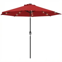 Outsunny 9ft Solar Patio Umbrella Outdoor Sunshade 24 LED Lights Tilt Canopy Wine Red(m-9)