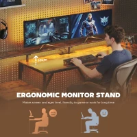 HOMCOM 76" Gaming Desk, Computer Table with RGB Lights, USB Ports, Monitor Stand and 2 Fabric Drawers, Rustic Brown(m-7)
