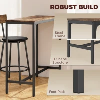 HOMCOM Bar Table Set Counter Height Barstools Set of 2 PU Cushioned Seats Rustic Brown(m-7)