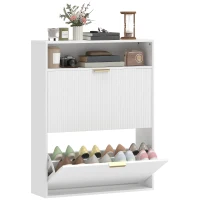 HOMCOM Shoe Cabinet with 2 Flip Drawers Narrow Shoe Storage Cabinet with Top Shelf for Entryway Hallway White(m-9)