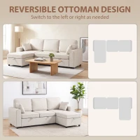 HOMCOM Modular Sectional Sofa Bed with Reversible Storage Ottoman, Pull Out Sleeper Sofa with Spring Cushion, Beige(m-5)