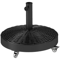Outsunny Round Umbrella Base with Wheels, Cement-Filled 55 lbs Parasol Stand, Black - Great for Garden and Patio(m-2)